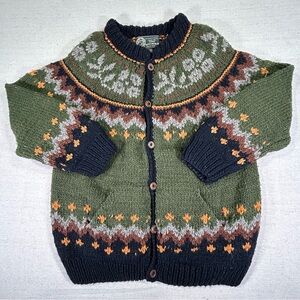 Men's Green and Black Patterned Sweater